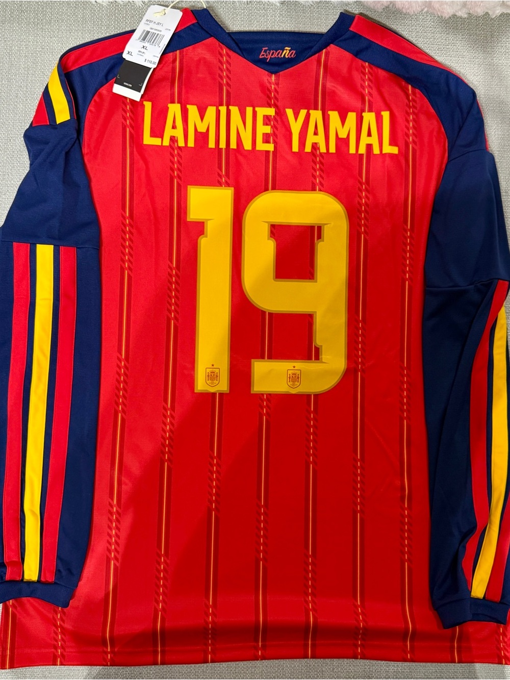 NWT adidas Spain Lamine Yamal #19 Stadium Version Home Jersey LS Size XL